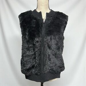 Black Faux Fur Zip Sweater Vest